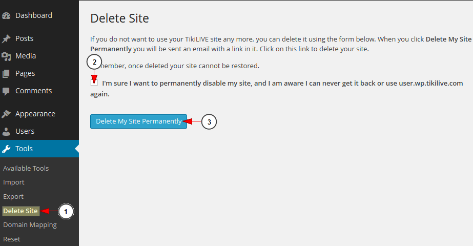delete wordpress website permanently
